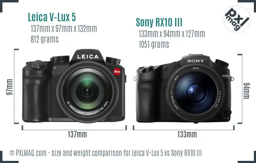 Leica V-Lux 5 vs Sony RX10 III size comparison