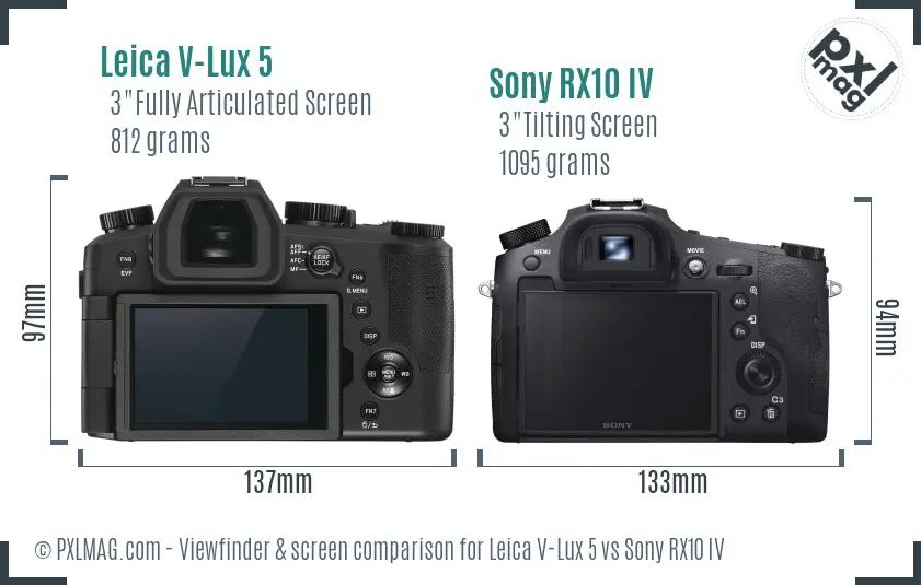 Leica V-Lux 5 vs Sony RX10 IV Screen and Viewfinder comparison
