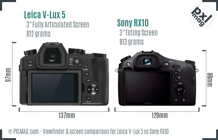 Leica V-Lux 5 vs Sony RX10 Screen and Viewfinder comparison