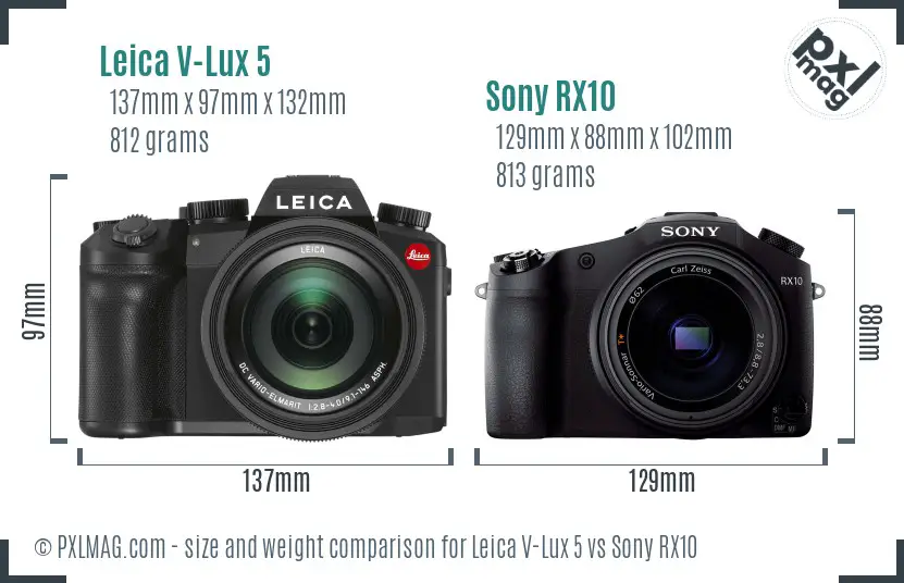 Leica V-Lux 5 vs Sony RX10 size comparison