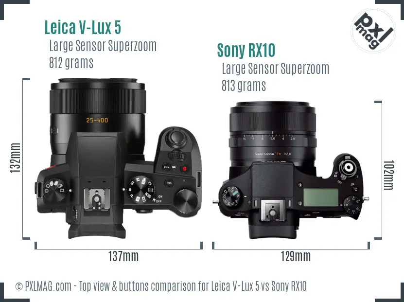 Leica V-Lux 5 vs Sony RX10 top view buttons comparison
