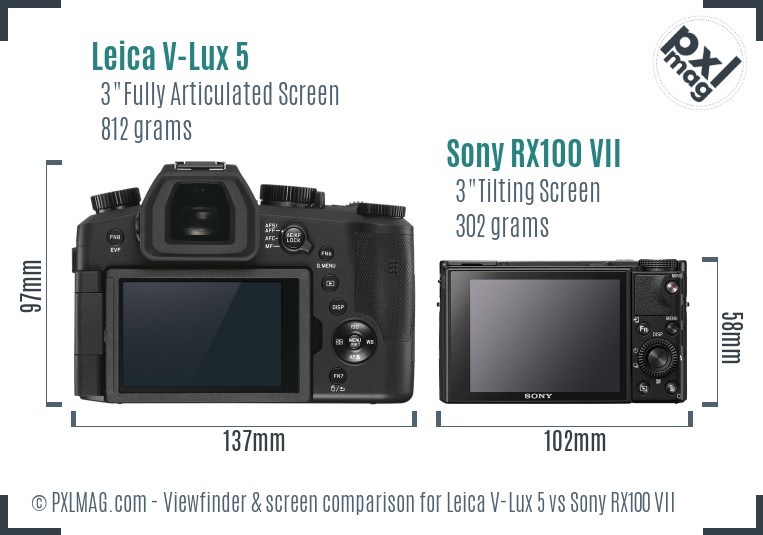 Leica V-Lux 5 vs Sony RX100 VII Screen and Viewfinder comparison