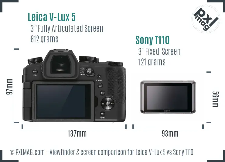 Leica V-Lux 5 vs Sony T110 Screen and Viewfinder comparison