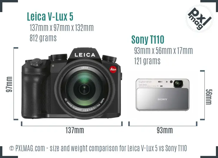 Leica V-Lux 5 vs Sony T110 size comparison