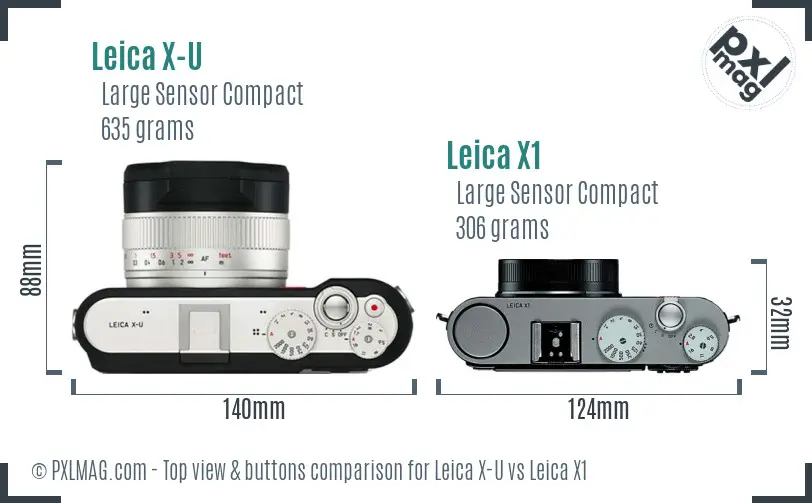 Leica X-U vs Leica X1 top view buttons comparison