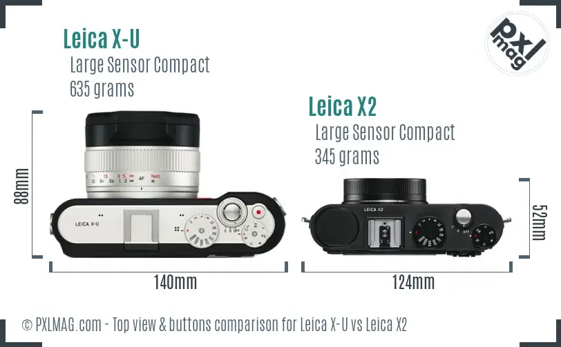 Leica X-U vs Leica X2 top view buttons comparison