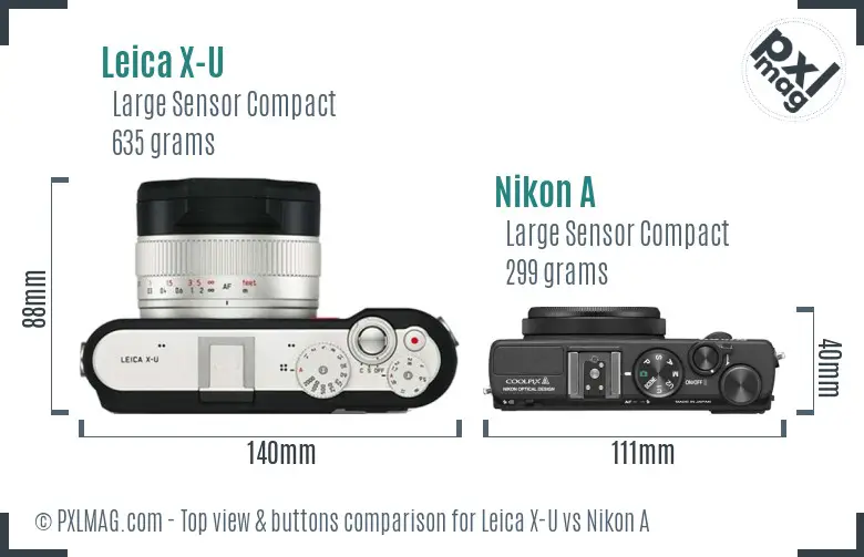 Leica X-U vs Nikon A top view buttons comparison