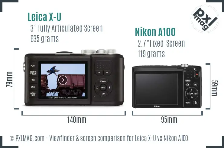 Leica X-U vs Nikon A100 Screen and Viewfinder comparison