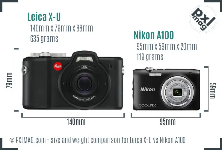 Leica X-U vs Nikon A100 size comparison
