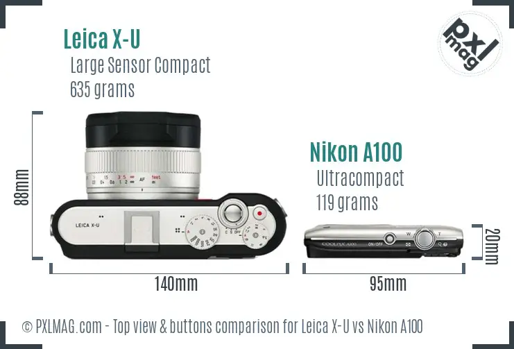 Leica X-U vs Nikon A100 top view buttons comparison