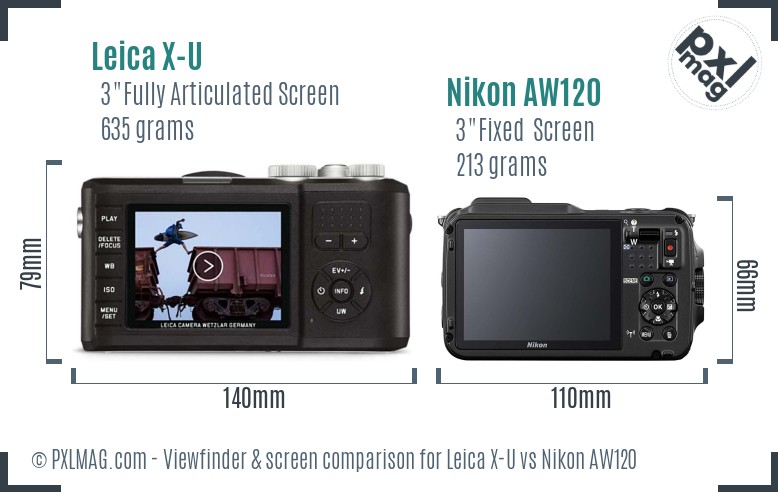 Leica X-U vs Nikon AW120 Screen and Viewfinder comparison