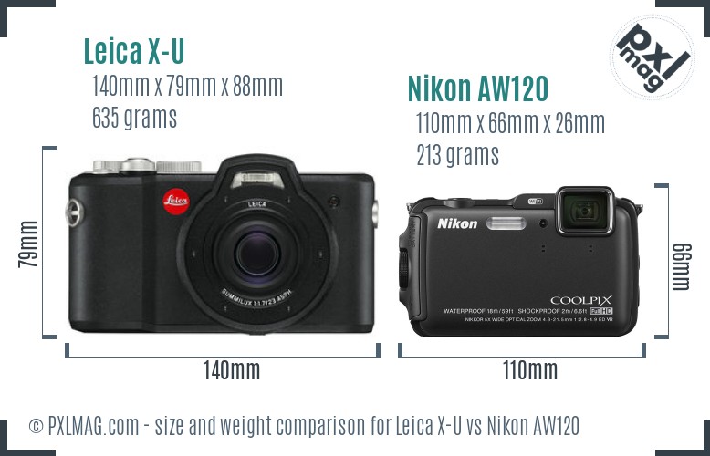 Leica X-U vs Nikon AW120 size comparison