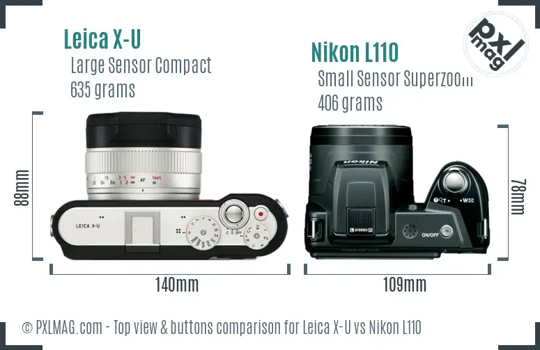 Leica X-U vs Nikon L110 top view buttons comparison