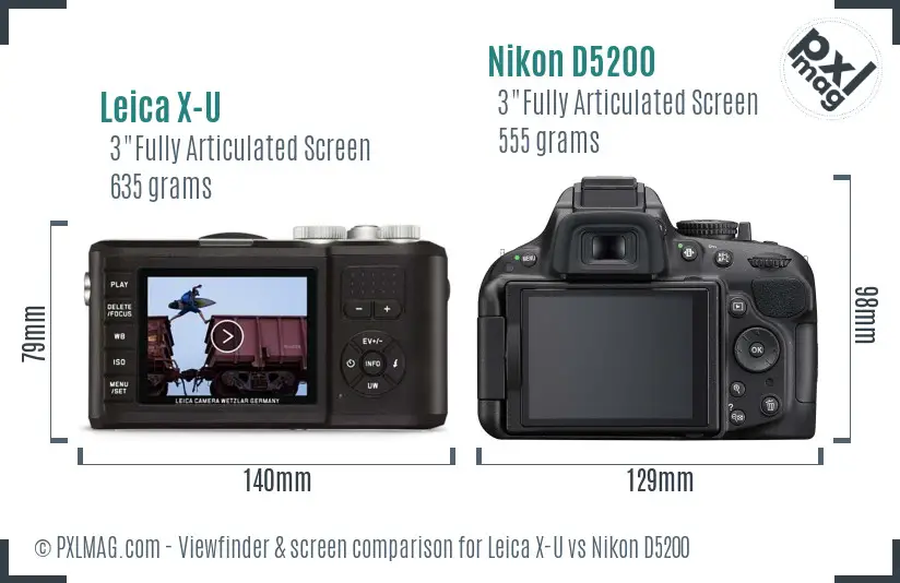 Leica X-U vs Nikon D5200 Screen and Viewfinder comparison