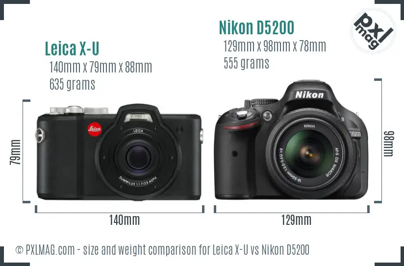 Leica X-U vs Nikon D5200 size comparison