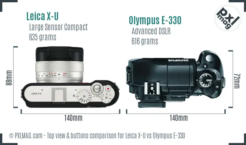 Leica X-U vs Olympus E-330 top view buttons comparison