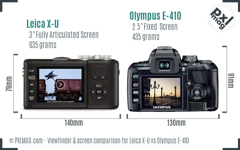 Leica X-U vs Olympus E-410 Screen and Viewfinder comparison