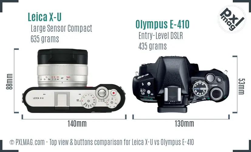 Leica X-U vs Olympus E-410 top view buttons comparison