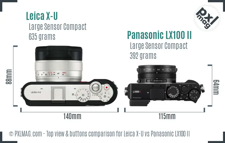 Leica X-U vs Panasonic LX100 II top view buttons comparison