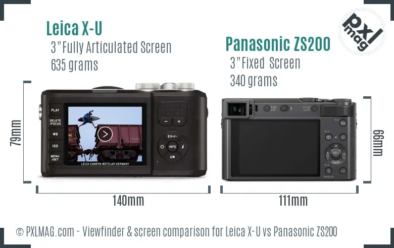 Leica X-U vs Panasonic ZS200 Screen and Viewfinder comparison