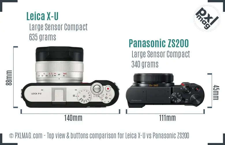 Leica X-U vs Panasonic ZS200 top view buttons comparison