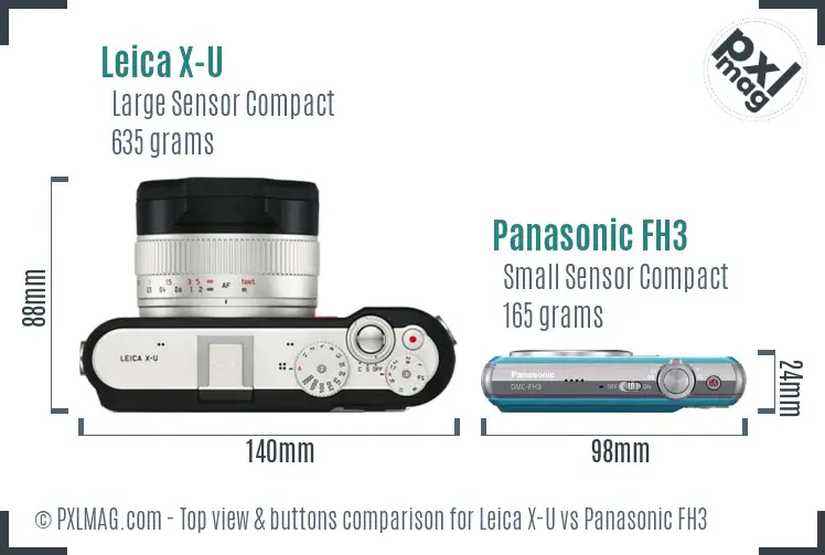 Leica X-U vs Panasonic FH3 top view buttons comparison
