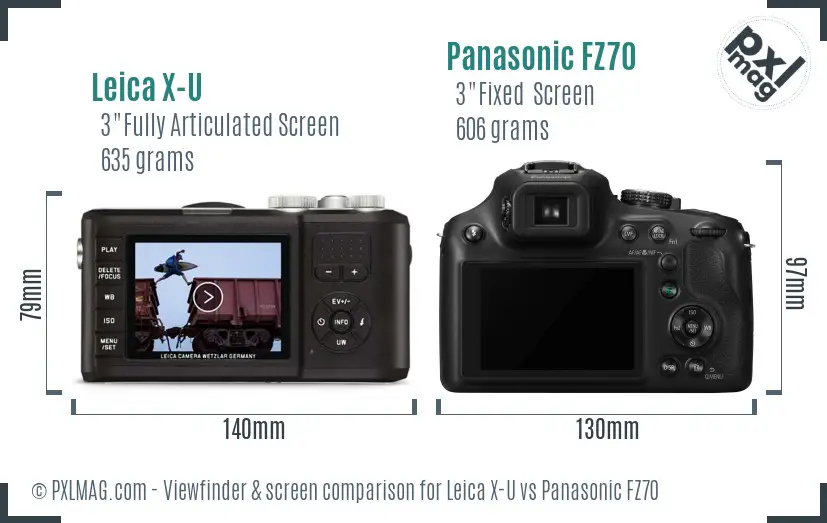 Leica X-U vs Panasonic FZ70 Screen and Viewfinder comparison