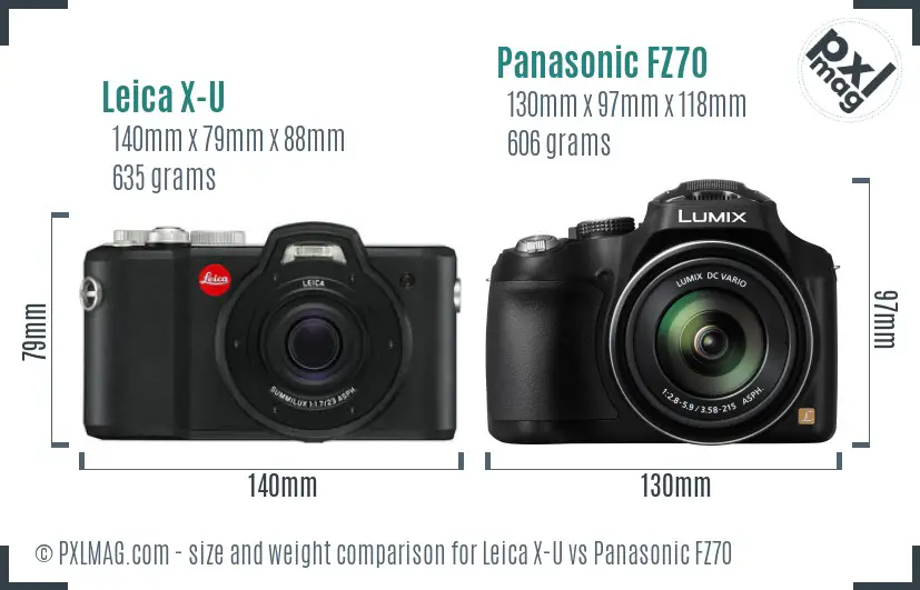 Leica X-U vs Panasonic FZ70 size comparison