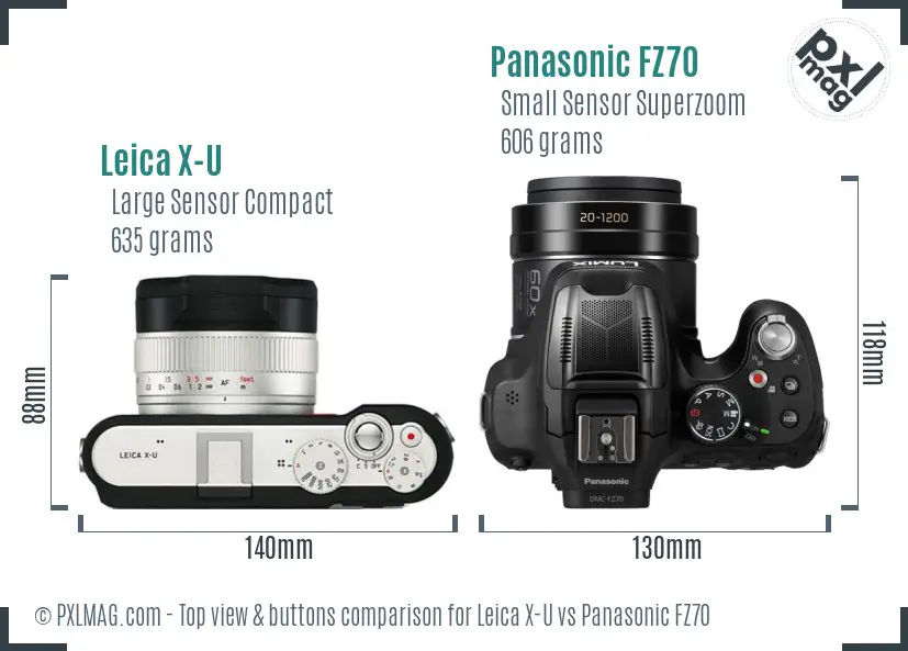Leica X-U vs Panasonic FZ70 top view buttons comparison
