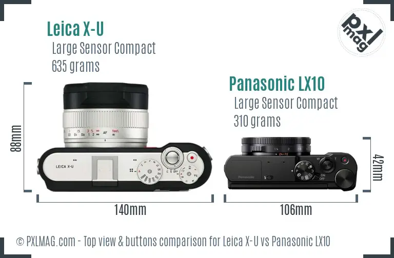 Leica X-U vs Panasonic LX10 top view buttons comparison