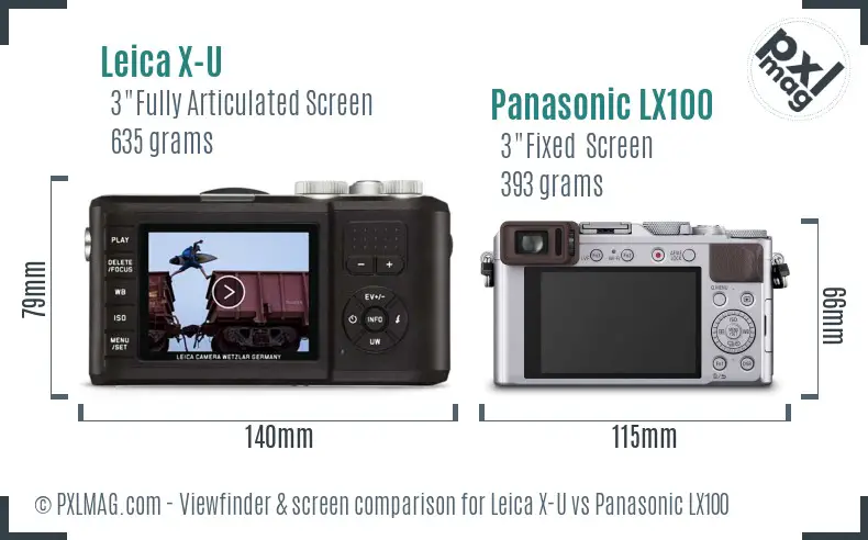Leica X-U vs Panasonic LX100 Screen and Viewfinder comparison