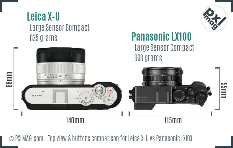Leica X-U vs Panasonic LX100 top view buttons comparison