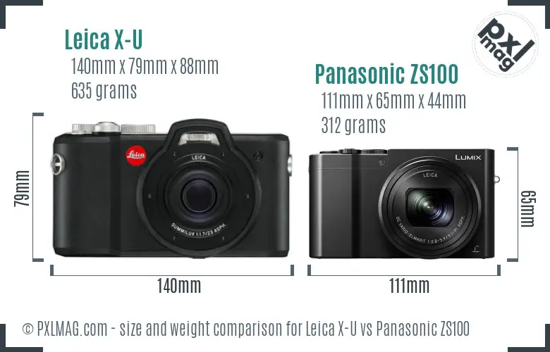 Leica X-U vs Panasonic ZS100 size comparison