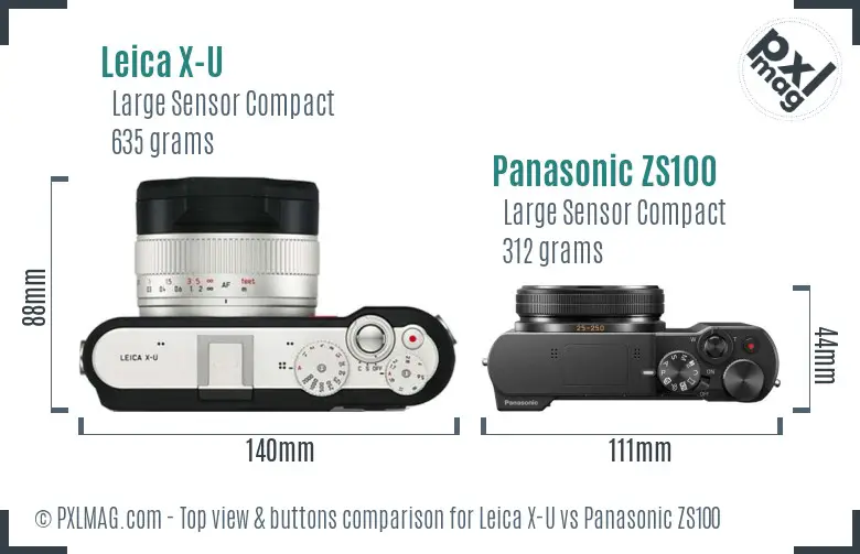 Leica X-U vs Panasonic ZS100 top view buttons comparison