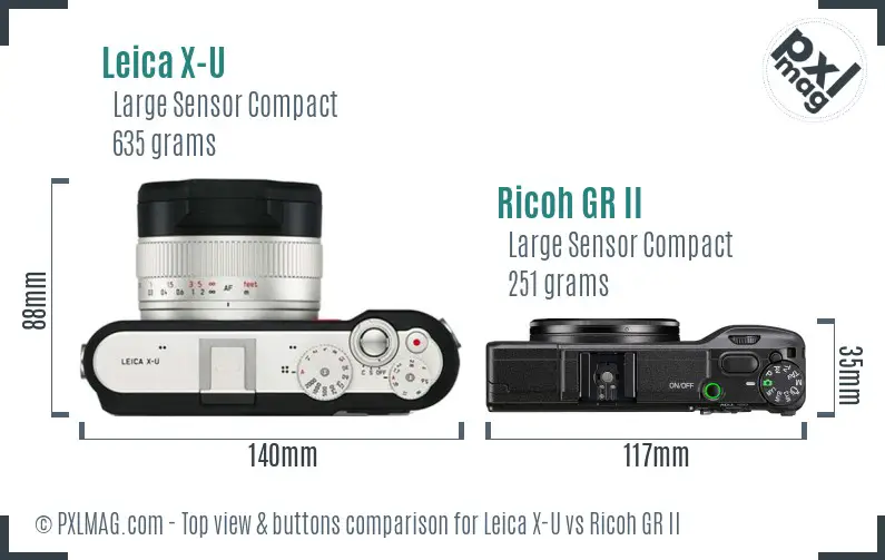 Leica X-U vs Ricoh GR II top view buttons comparison