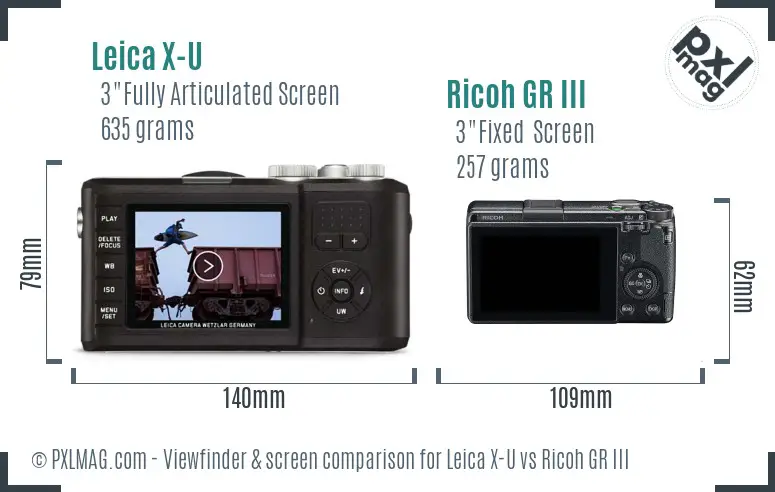 Leica X-U vs Ricoh GR III Screen and Viewfinder comparison