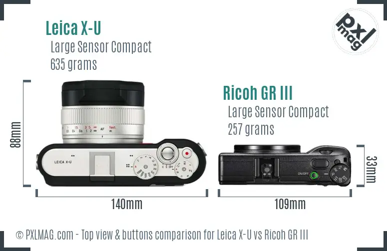 Leica X-U vs Ricoh GR III top view buttons comparison