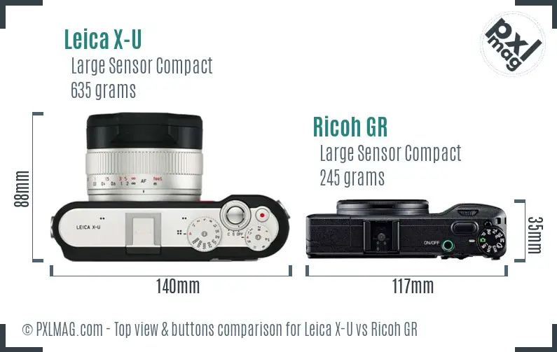 Leica X-U vs Ricoh GR top view buttons comparison
