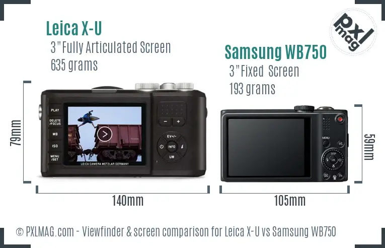Leica X-U vs Samsung WB750 Screen and Viewfinder comparison