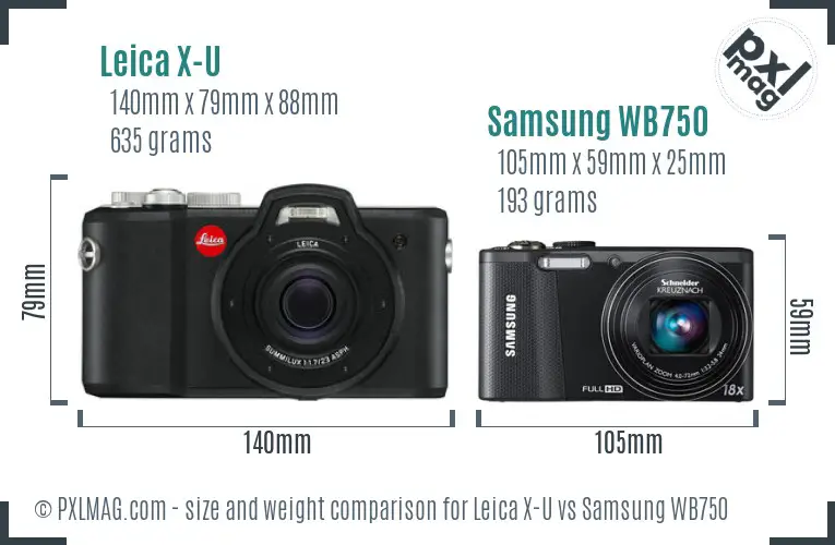 Leica X-U vs Samsung WB750 size comparison