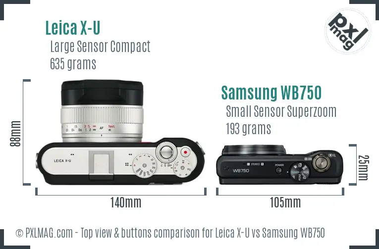 Leica X-U vs Samsung WB750 top view buttons comparison