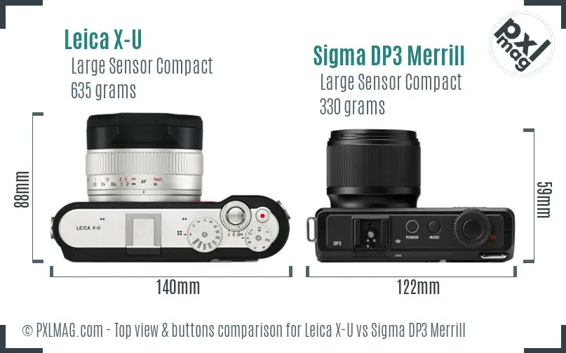Leica X-U vs Sigma DP3 Merrill top view buttons comparison