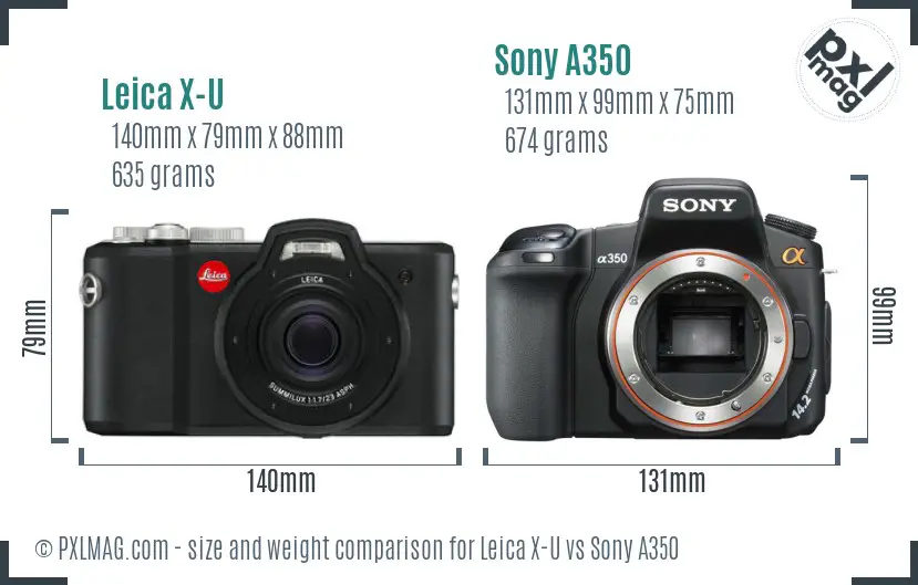 Leica X-U vs Sony A350 size comparison