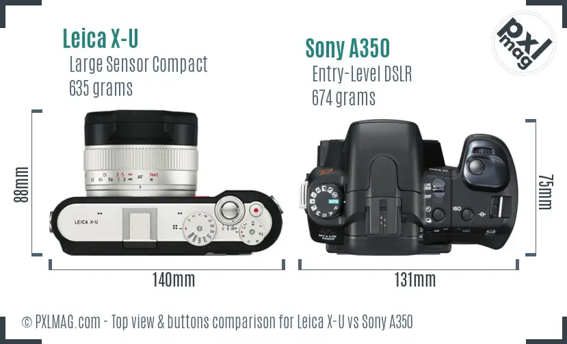 Leica X-U vs Sony A350 top view buttons comparison