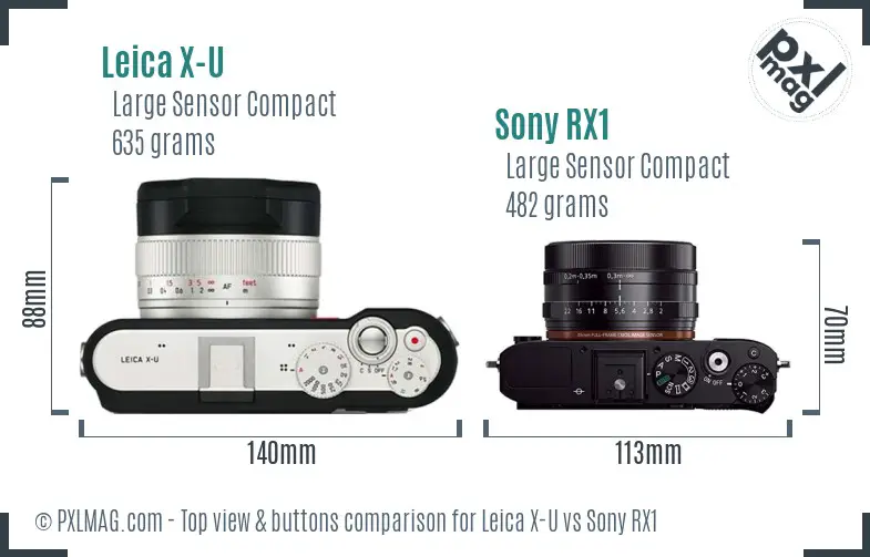 Leica X-U vs Sony RX1 top view buttons comparison