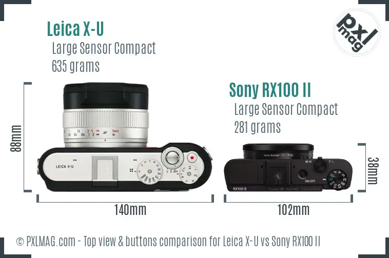 Leica X-U vs Sony RX100 II top view buttons comparison