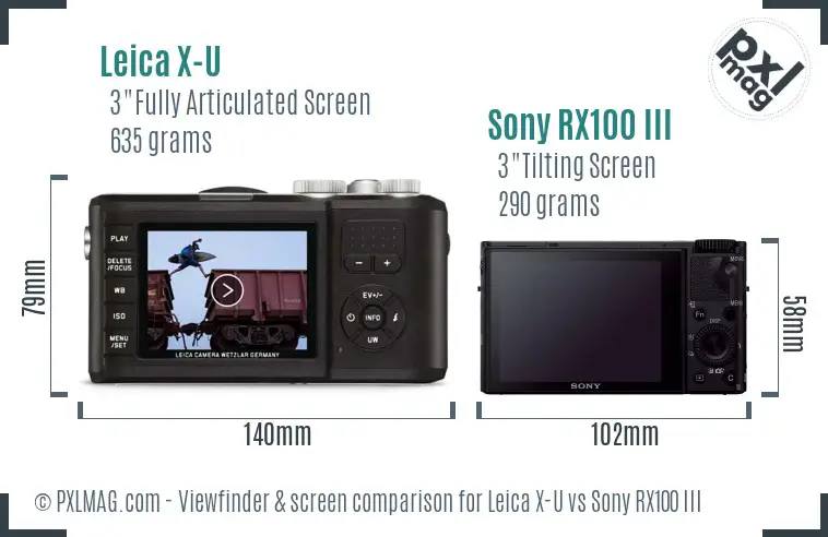 Leica X-U vs Sony RX100 III Screen and Viewfinder comparison