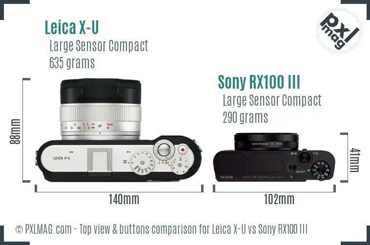 Leica X-U vs Sony RX100 III top view buttons comparison