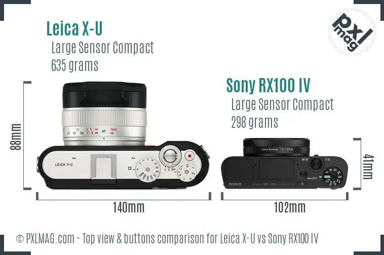 Leica X-U vs Sony RX100 IV top view buttons comparison