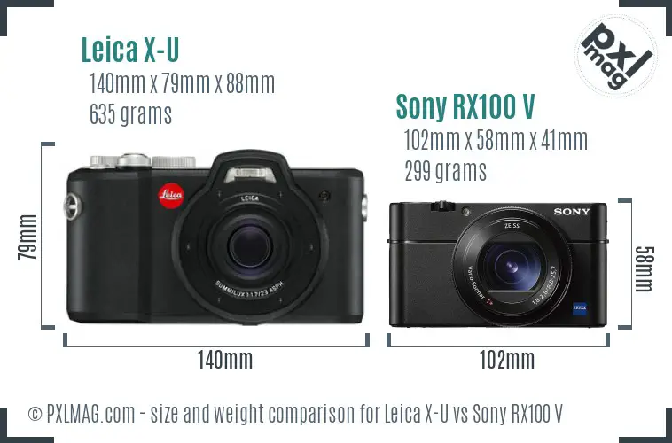 Leica X-U vs Sony RX100 V size comparison